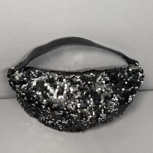 VINTAGE Y2K Black & Silver Sequins Slouch Shoulder Bag Purse